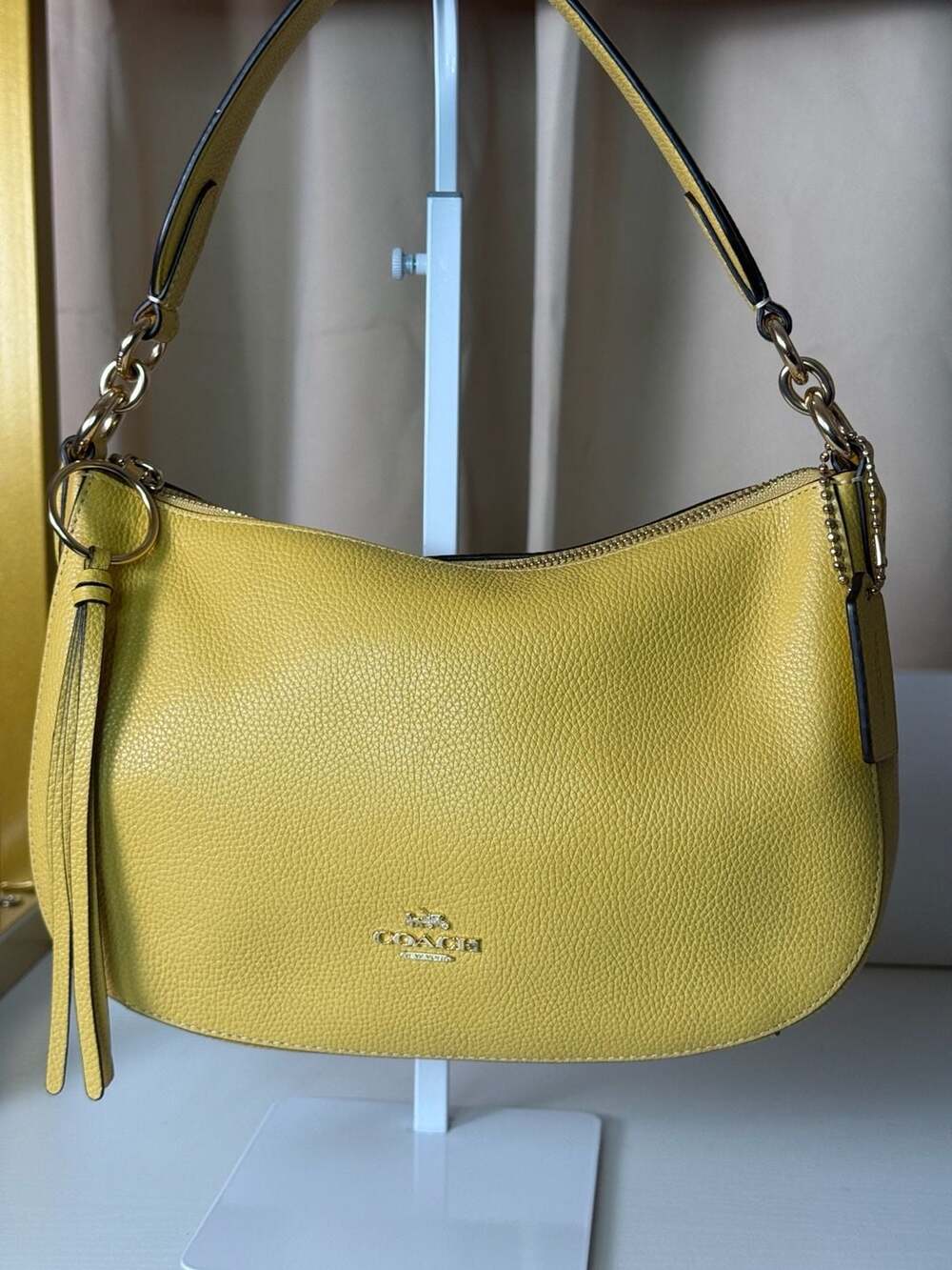 Coach Polished Pebble Leather Huda Hobo Bag in Bright Yellow